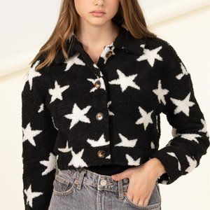 MY STYLE PATTERENED TEDDY CROPPED JACKET